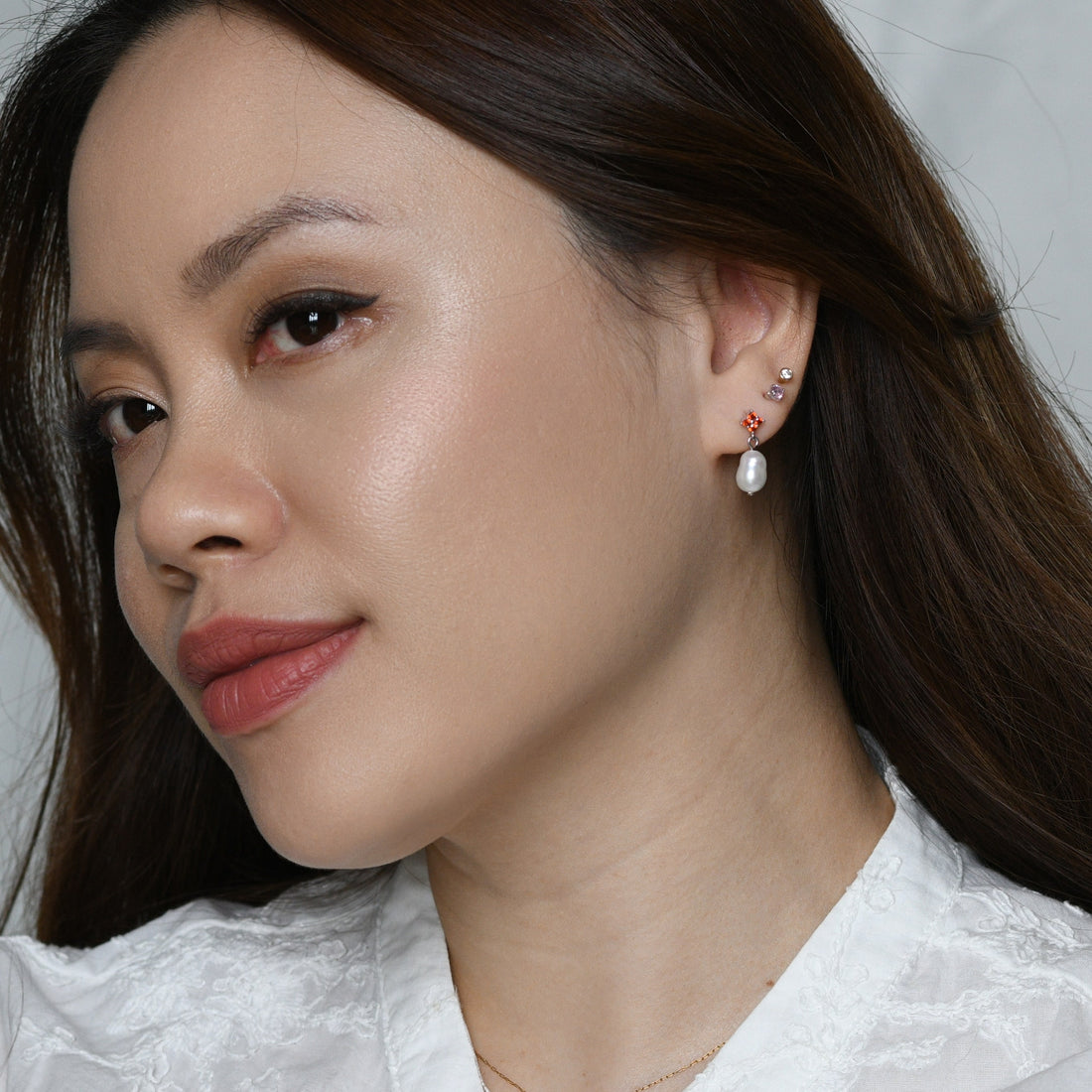 Red Camille Pearl Dangles | Silver