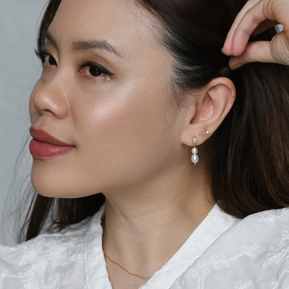 Clara Double Pearl Dangles | Gold