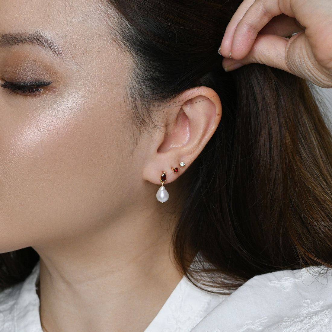 Red Elara Pearl Dangles | Gold