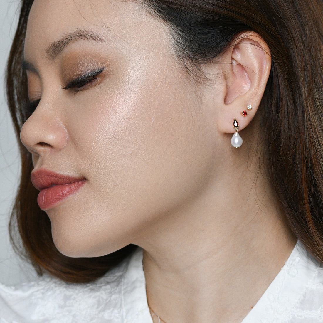 Red Elara Pearl Dangles | Gold