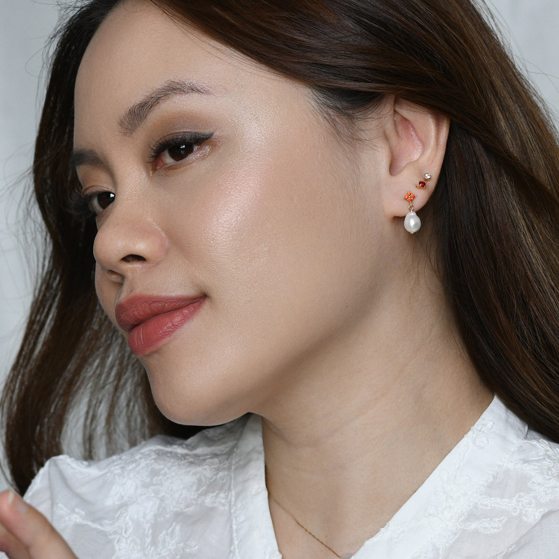 Red Camille Pearl Dangles | Gold