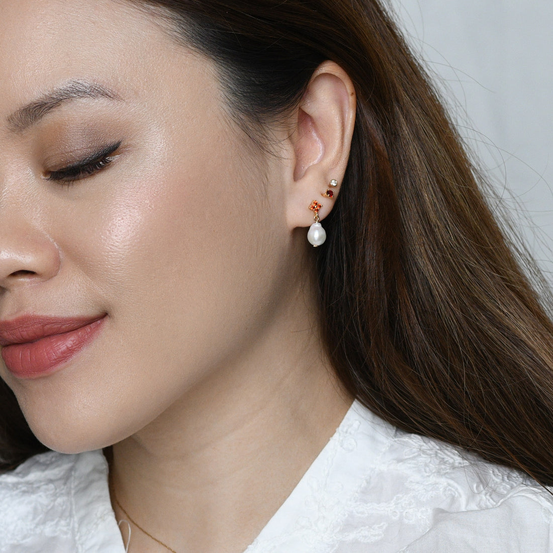 Red Camille Pearl Dangles | Gold