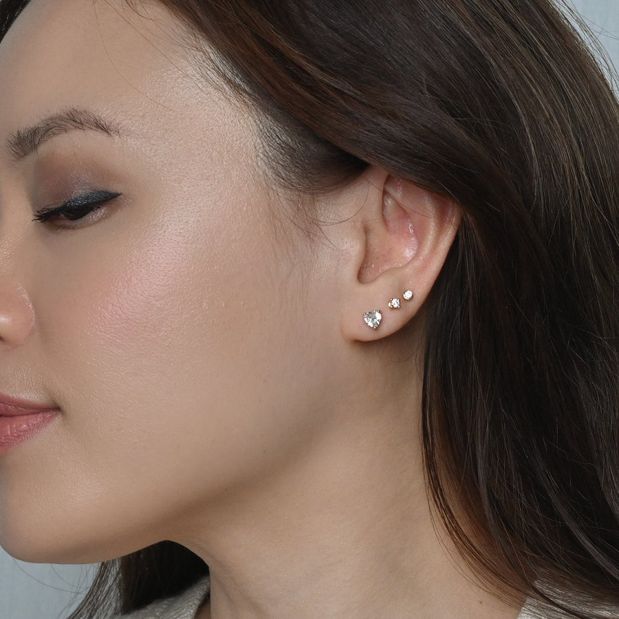Evie Heart Studs | Gold White
