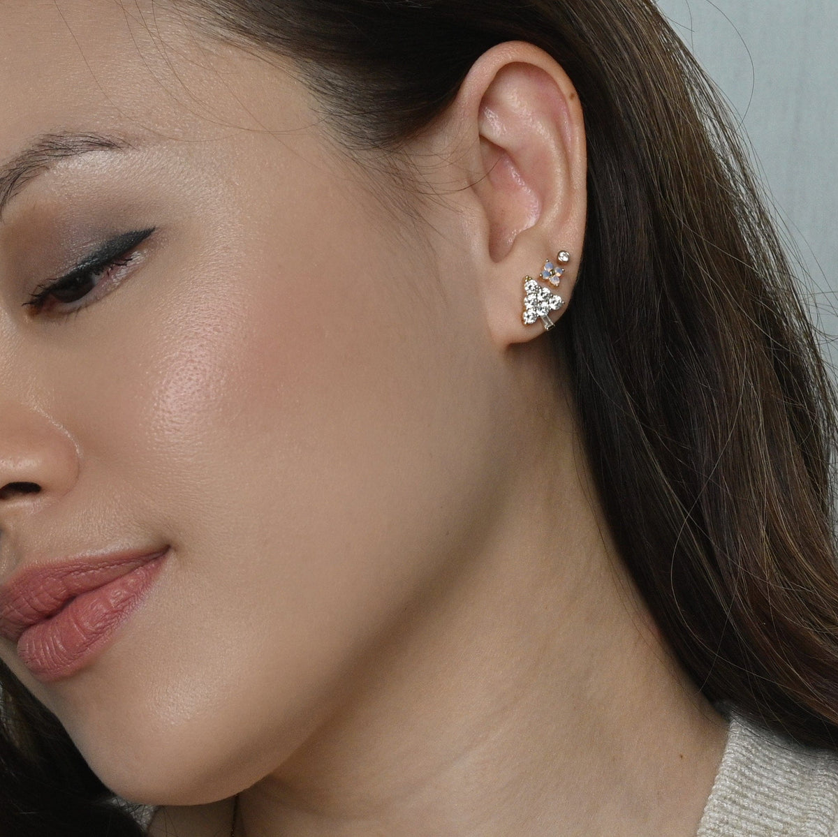 Ebony Tree Studs | Gold White