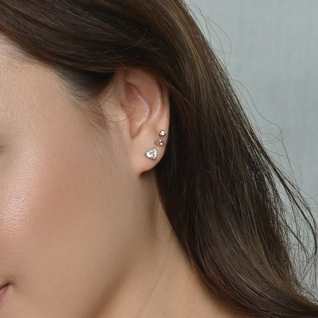 Evie Heart Studs | Silver White