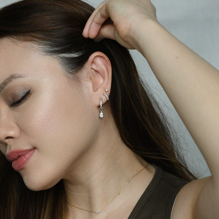 Elle 2-in-1 Hoops with Charms | Clear Silver