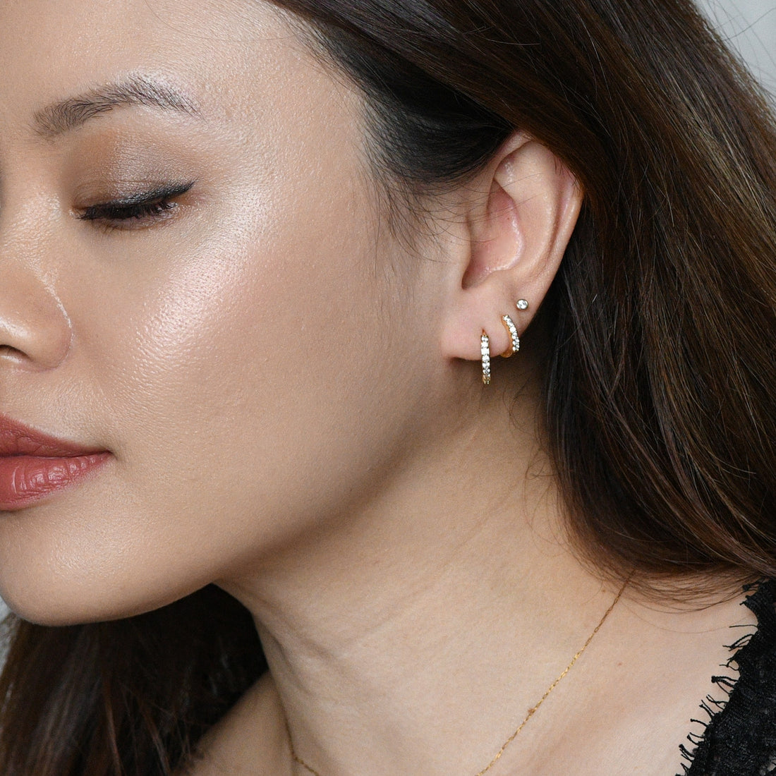 Aina 2-in-1 Hoops with Charms | Clear Gold