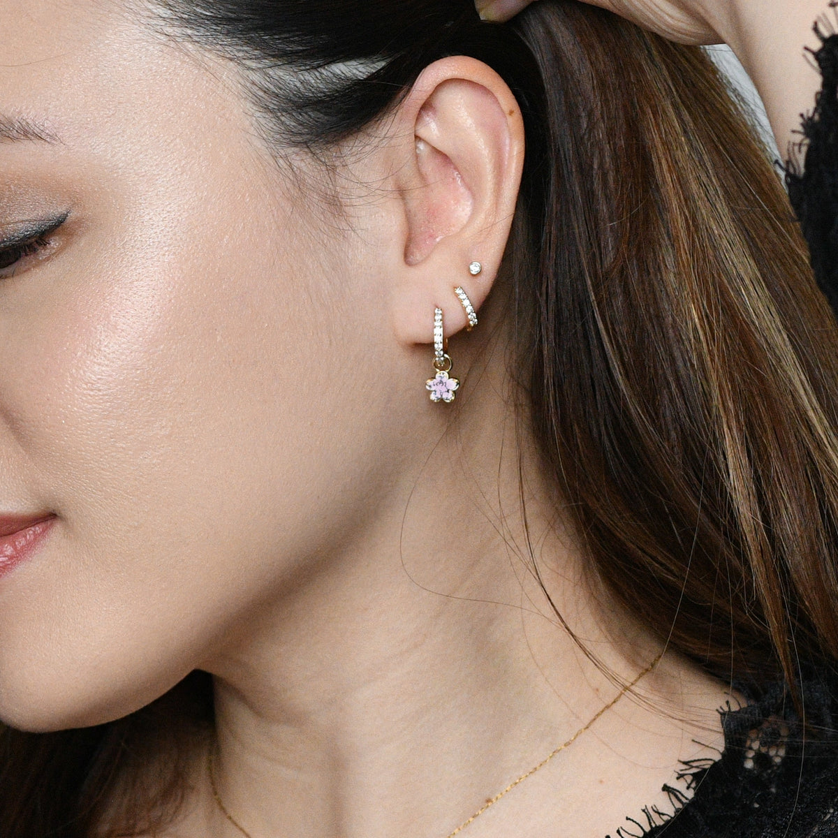 Aina 2-in-1 Hoops with Charms | Pink Gold