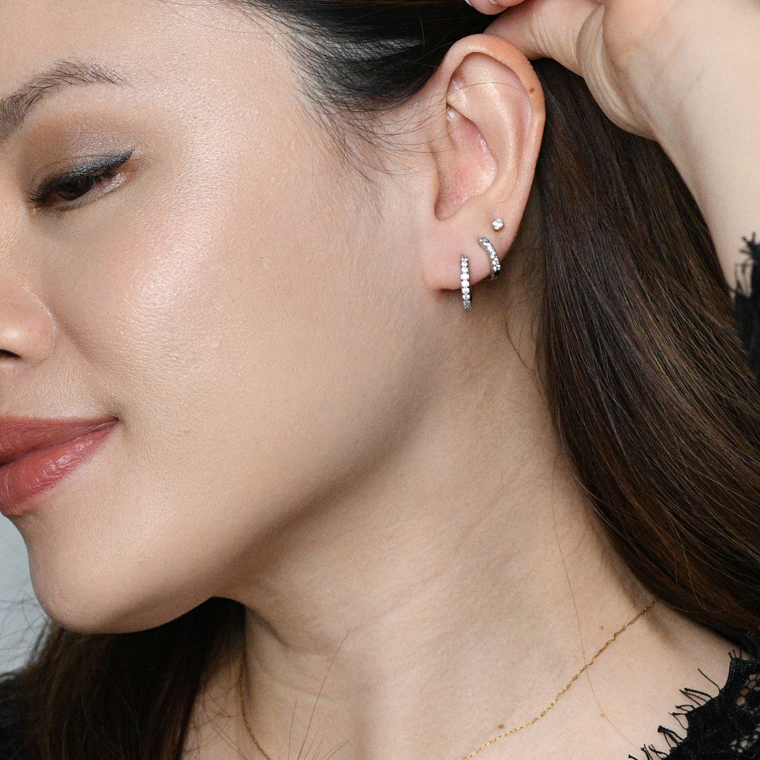 Aina 2-in-1 Hoops with Charms | Frost Silver