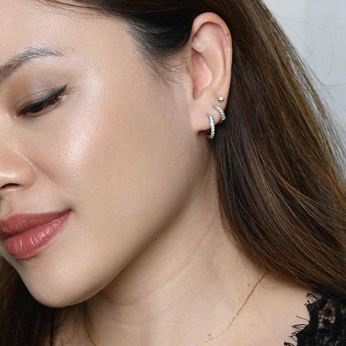 Aina 2-in-1 Hoops with Charms | Clear Silver