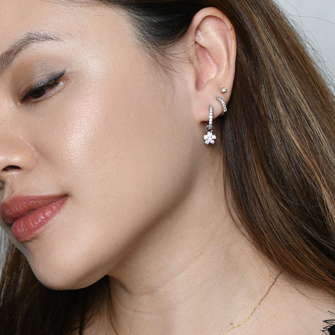 Aina 2-in-1 Hoops with Charms | Clear Silver