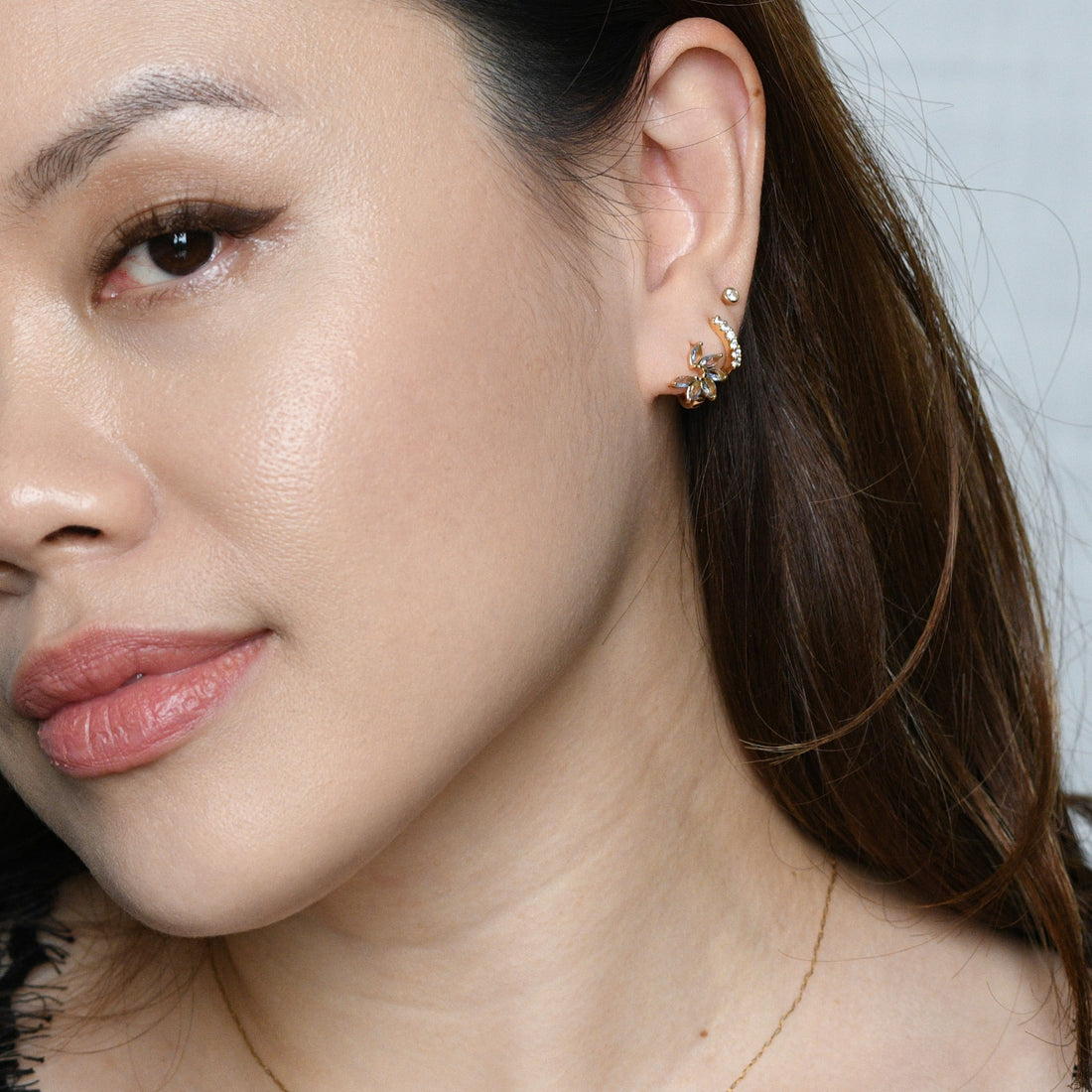 Jazlyn Petal Hoops | Light Blue Gold