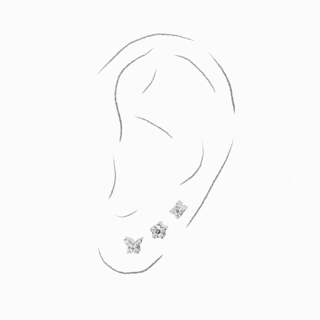 Meadow Flower Flatback Earring | Clear Silver