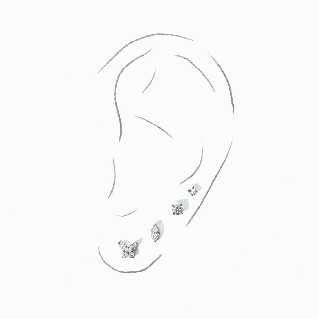 Fifi Butterfly Flatback Earring | Clear Silver