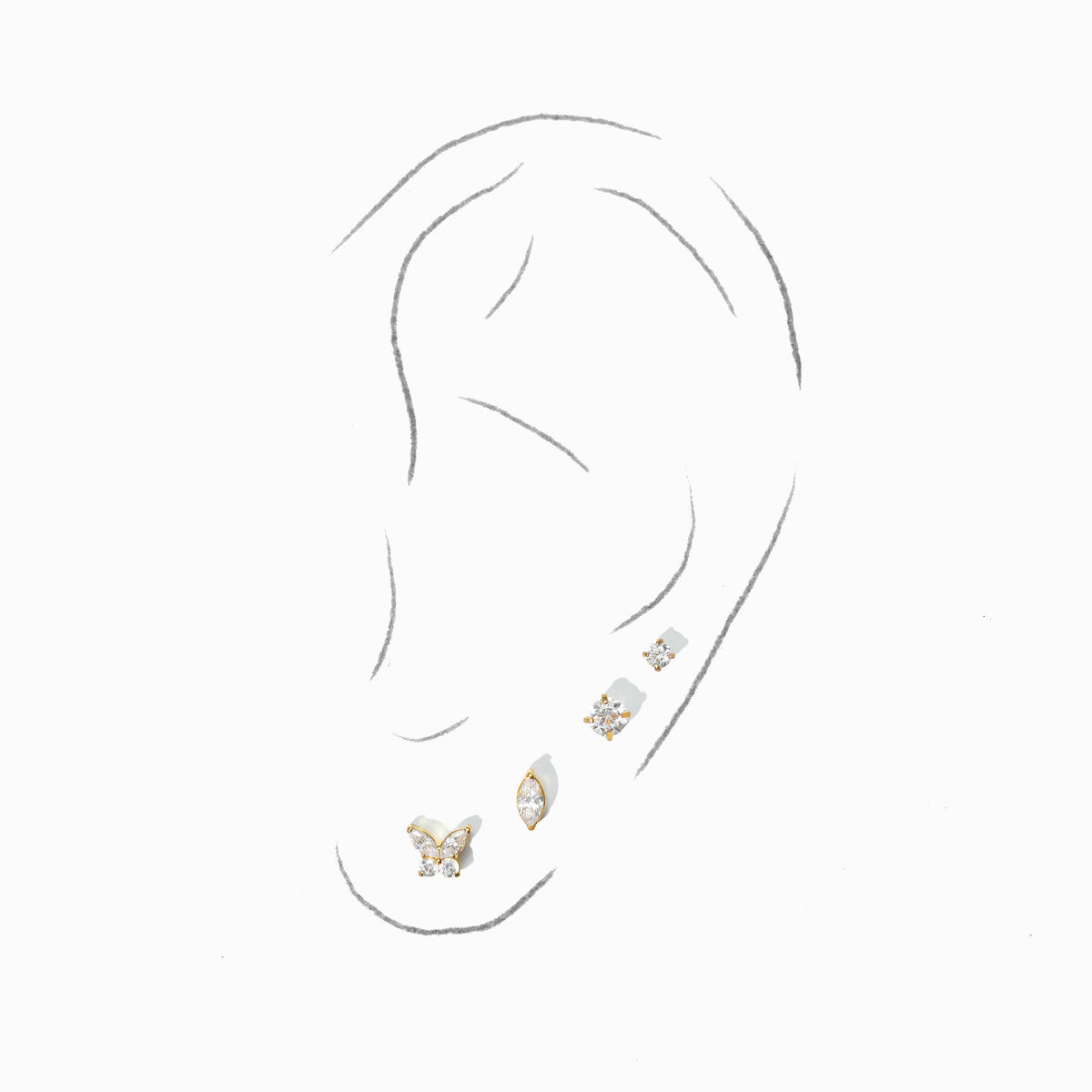 Chelle Mini 2mm Flatback Earring |Clear Gold