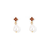 Red Camille Pearl Dangles | Gold