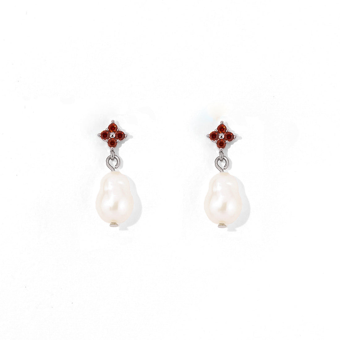 Red Camille Pearl Dangles | Silver
