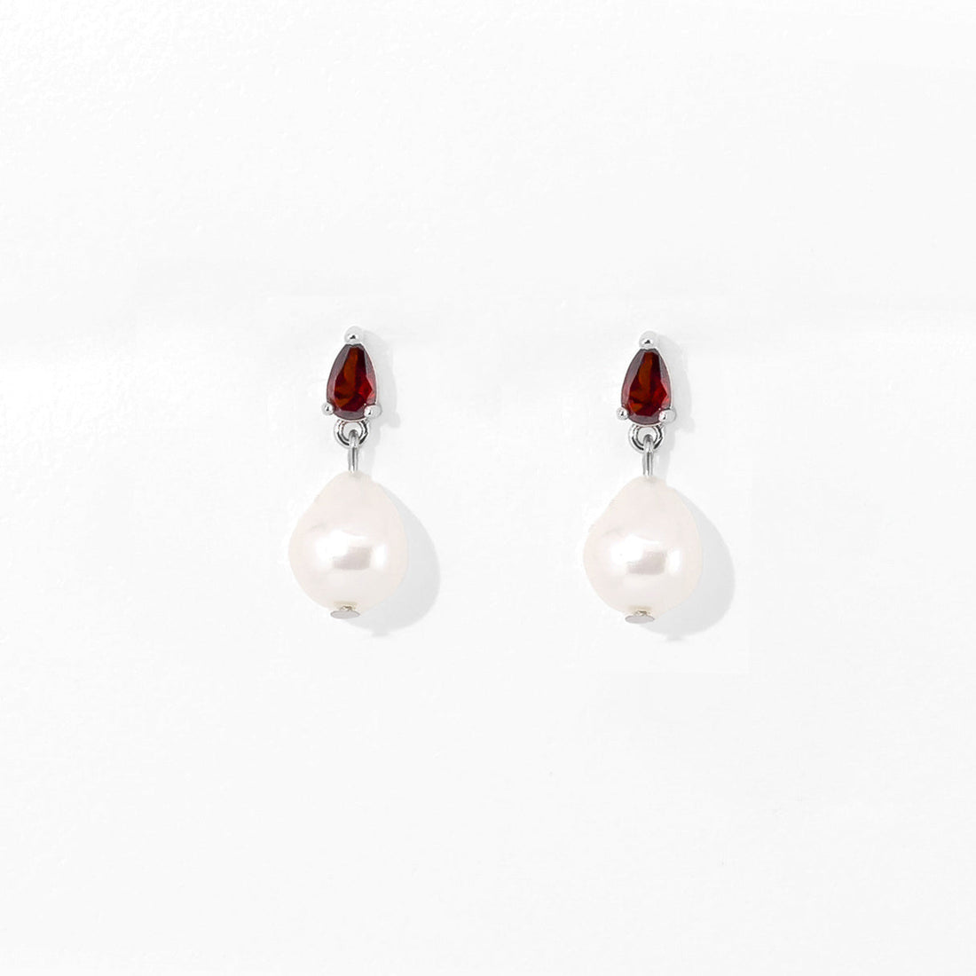 Red Elara Pearl Dangles | Silver