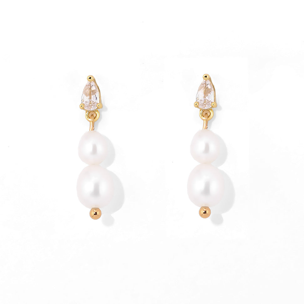Clara Double Pearl Dangles | Gold