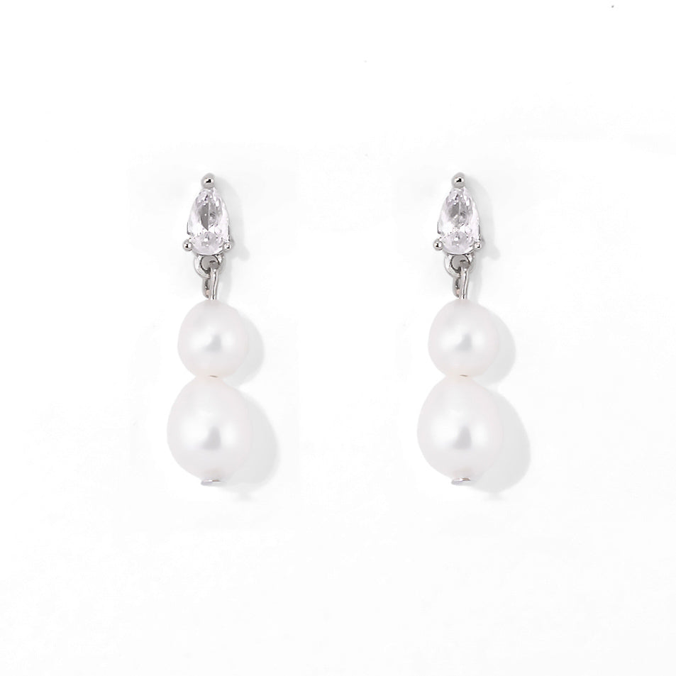 Clara Double Pearl Dangles | Silver