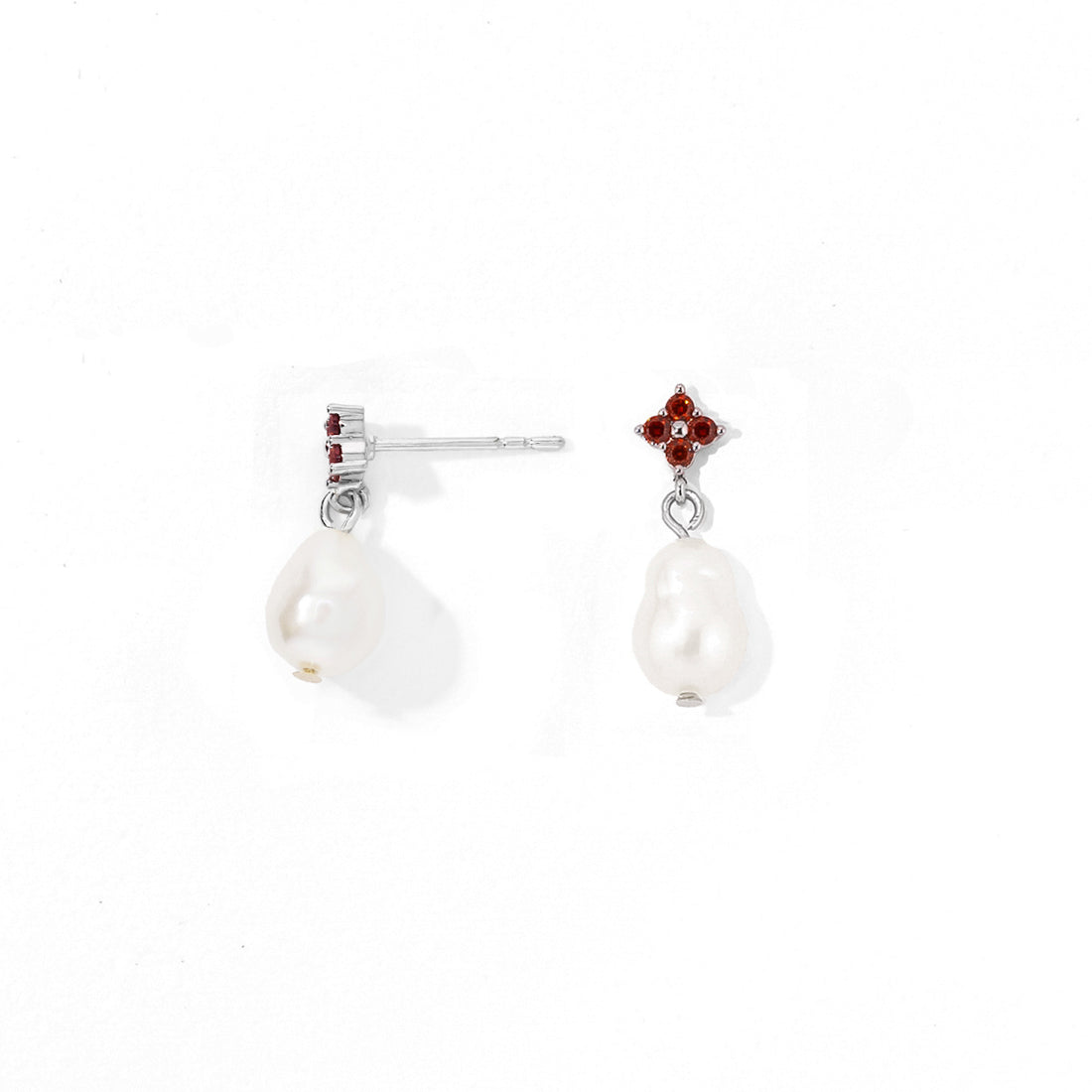 Red Camille Pearl Dangles | Silver