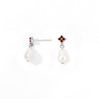 Red Camille Pearl Dangles | Silver