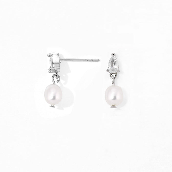Mini Seraphina Pearl Dangles | Silver