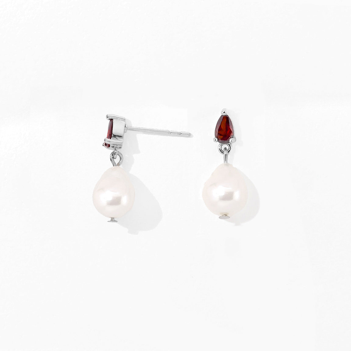 Red Elara Pearl Dangles | Silver